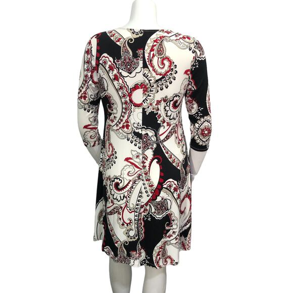 Chicos Womens Size 1 US 8 Shift Dress Stretch Paisley Knit Swing 3/4 Sleeves - Picture 7 of 15